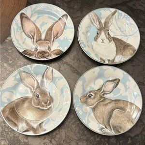 Williams Sonoma Bunny Ceramic Dinner Plates - Light Blue & Brown